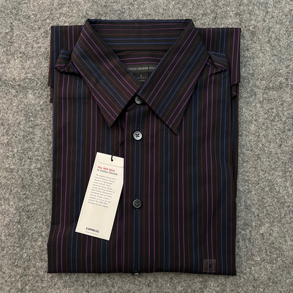 EXPRESS Modern Fit Black Vertical Stripes Stretch L/S Button-Up Shirt SMALL NWT - Picture 14 of 14